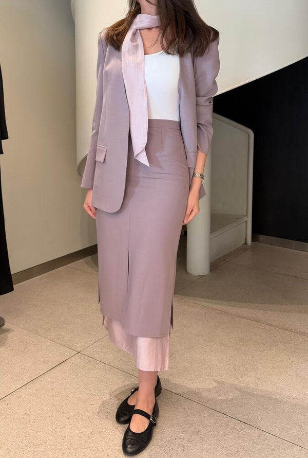 Neck Scarf Blazer + Skirt Set
