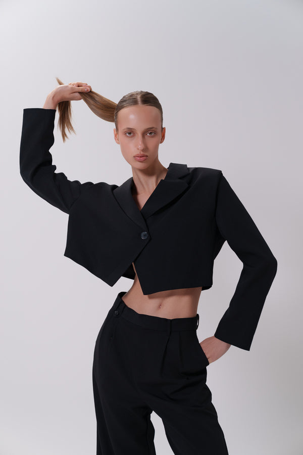 Cropped One Button Blazer Set