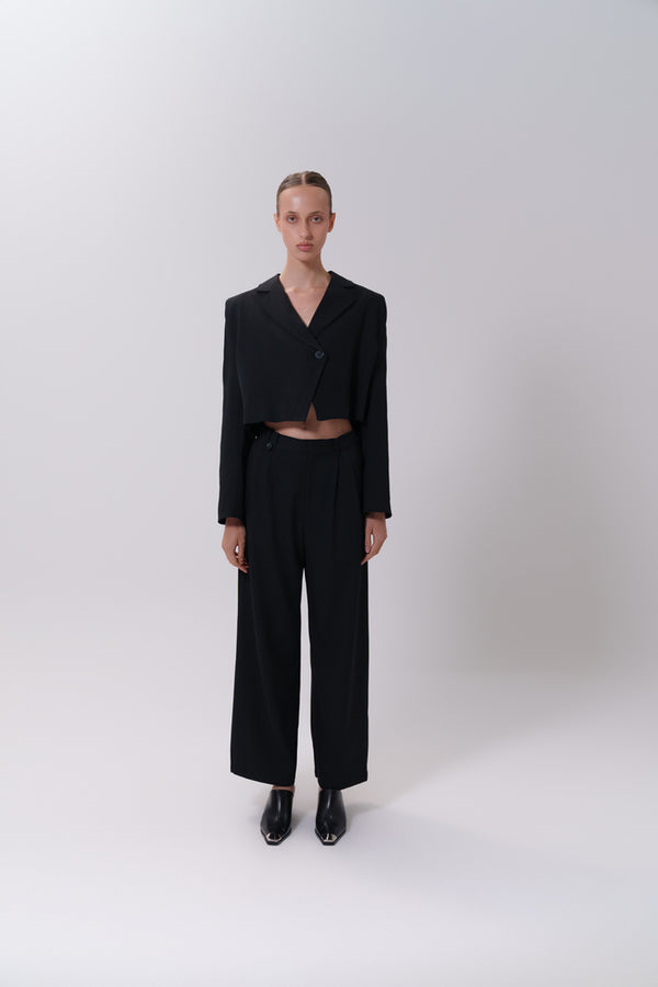 Cropped One Button Blazer Set