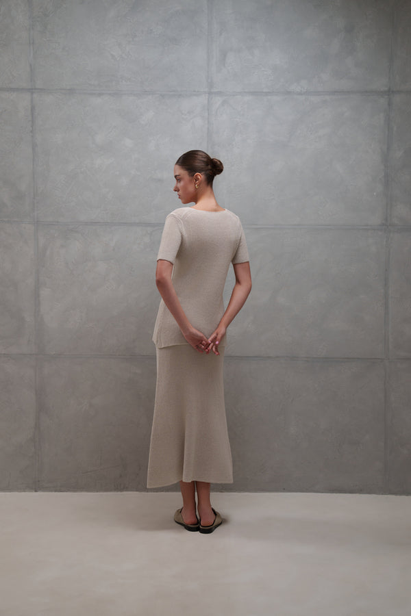 Knitted V-Neck Shirt and Skirt Set