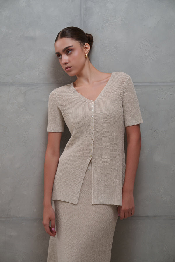 Knitted V-Neck Shirt and Skirt Set