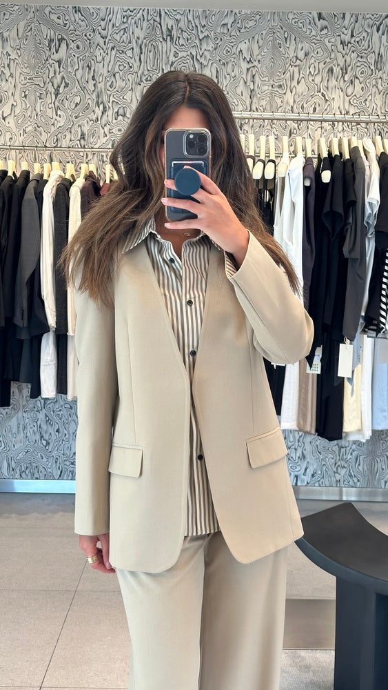 Striped Button Neck Blazer + Pants Set