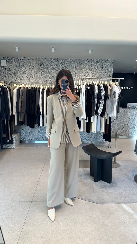 Striped Button Neck Blazer + Pants Set