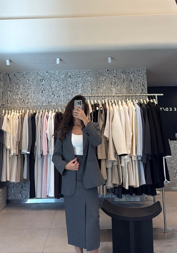 Single Button Blazer + Front Slit Skirt Set