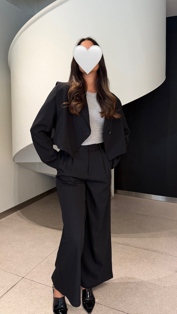 Cropped One Button Blazer Set