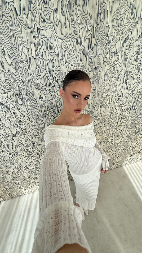 Ribbed Off Shoulder + Skirt Set