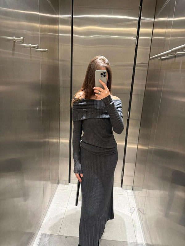 Ribbed Off Shoulder + Skirt Set