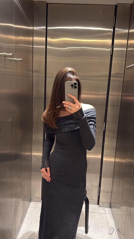 Ribbed Off Shoulder + Skirt Set