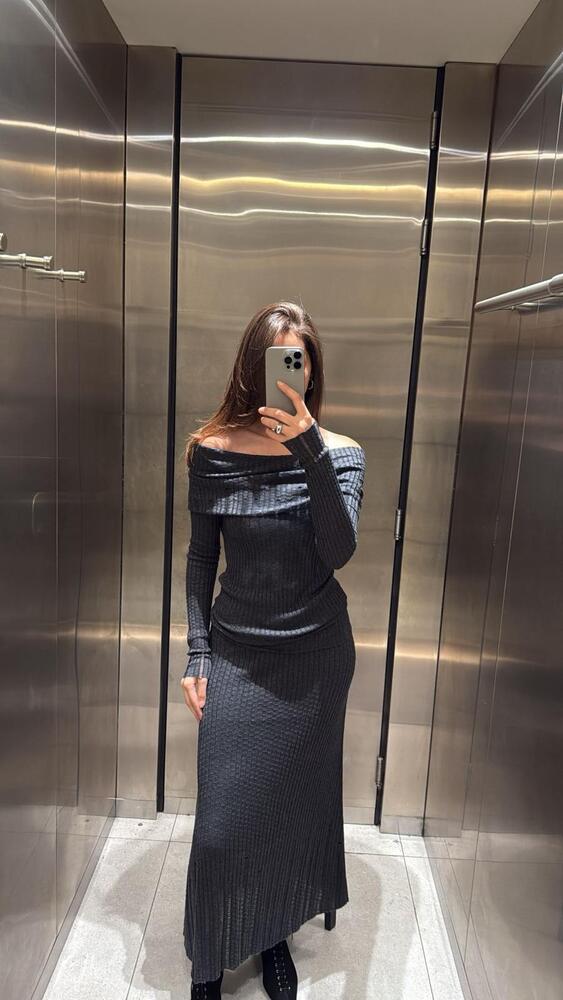 Ribbed Off Shoulder + Skirt Set