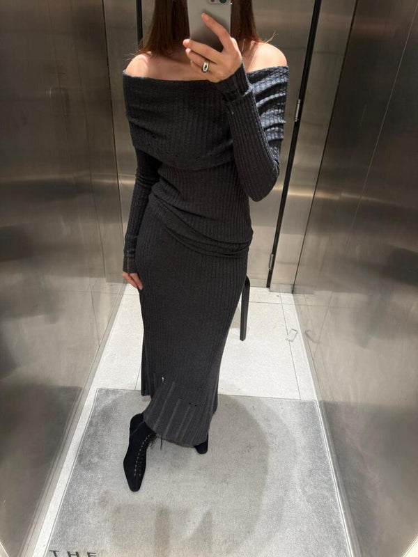 Ribbed Off Shoulder + Skirt Set