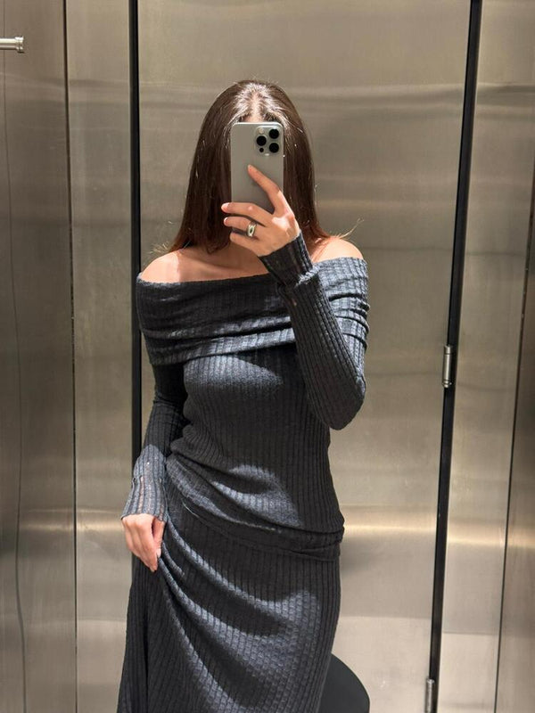 Ribbed Off Shoulder + Skirt Set