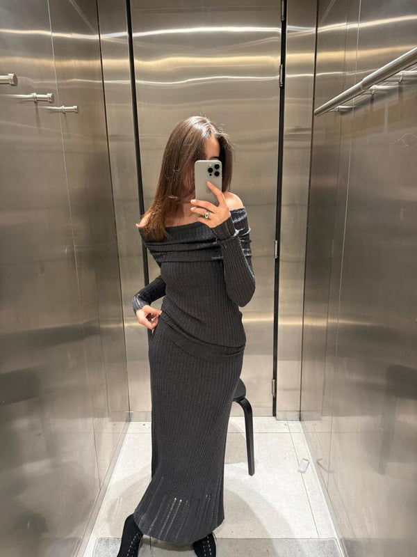 Ribbed Off Shoulder + Skirt Set
