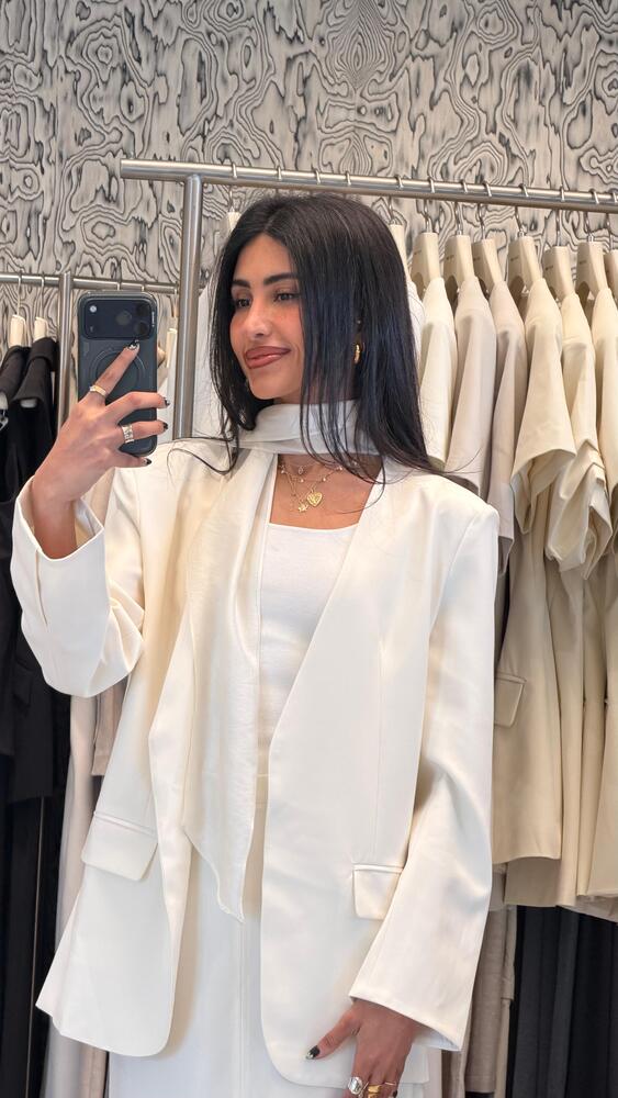 Neck Scarf Blazer + Skirt Set