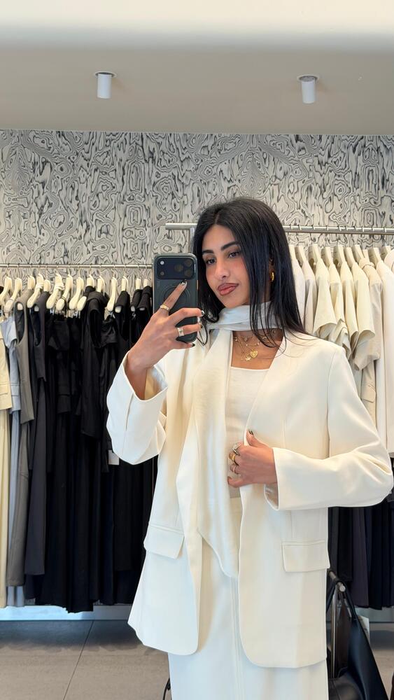 Neck Scarf Blazer + Skirt Set