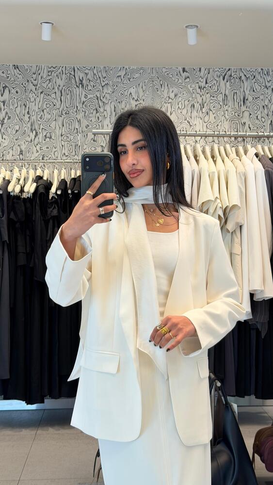 Neck Scarf Blazer + Skirt Set