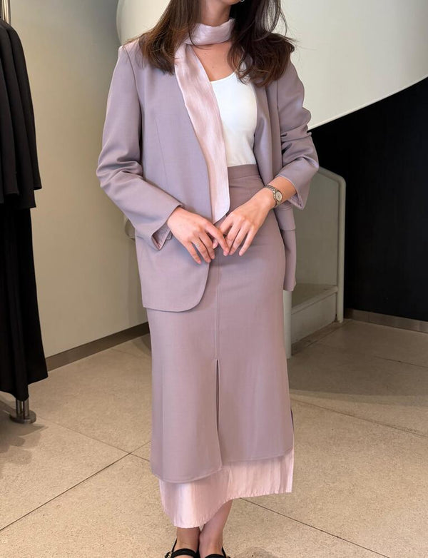 Neck Scarf Blazer + Skirt Set