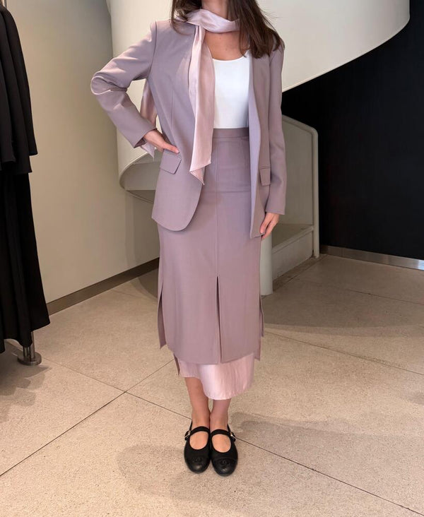 Neck Scarf Blazer + Skirt Set