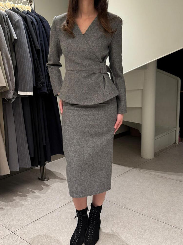 Side Belt Blazer + Skirt Set