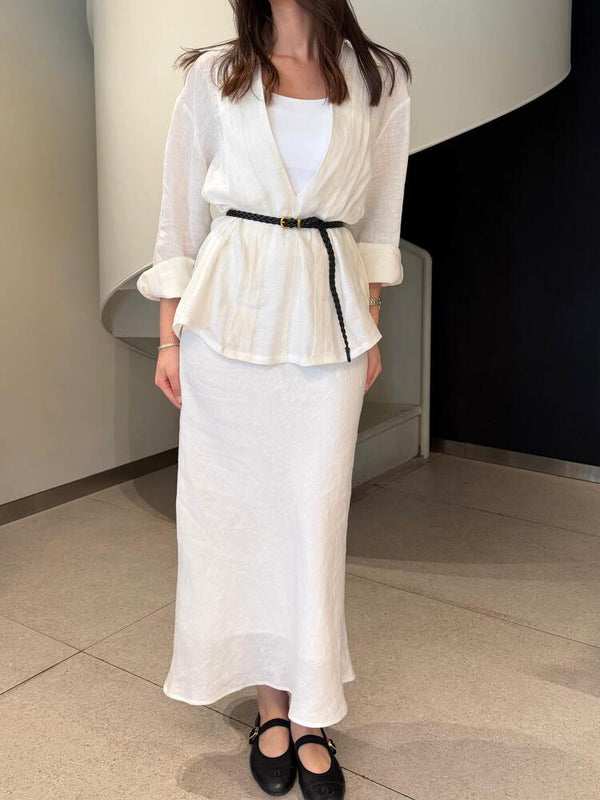 Textured Belted  Shirt + Skirt Set