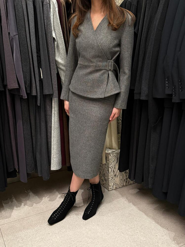 Side Belt Blazer + Skirt Set