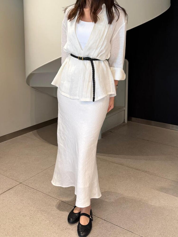 Textured Belted  Shirt + Skirt Set