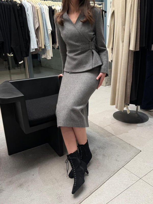 Side Belt Blazer + Skirt Set