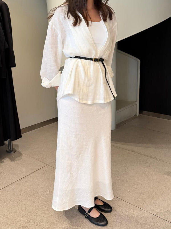 Textured Belted  Shirt + Skirt Set