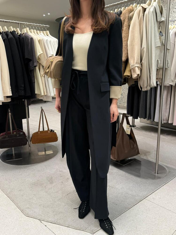 V-Neck Long Coat  + Pants Set