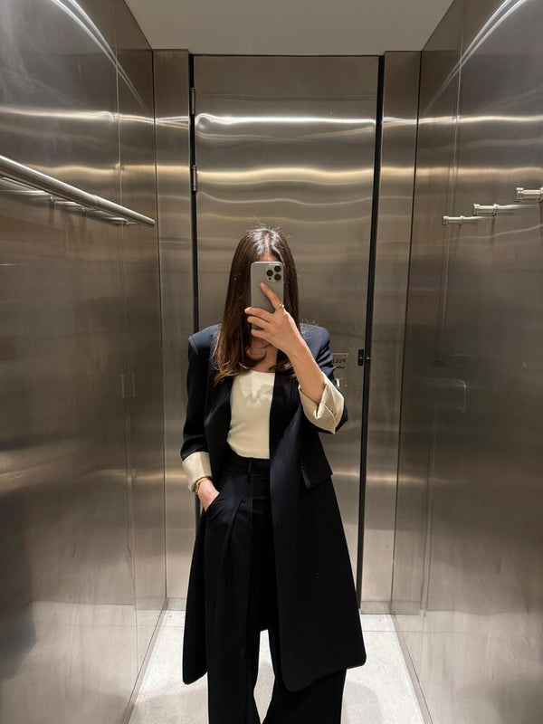 V-Neck Long Coat  + Pants Set