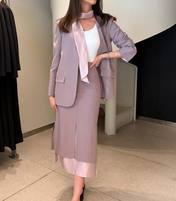 Neck Scarf Blazer + Skirt Set