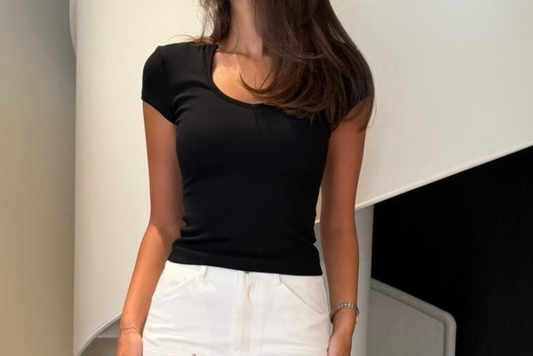 Notched Short Sleeves Top