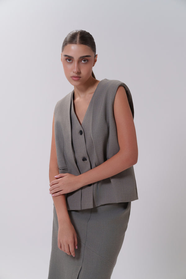 3 Buttons Vest + Skirt Set