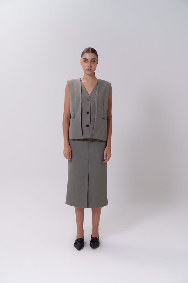 3 Buttons Vest + Skirt Set