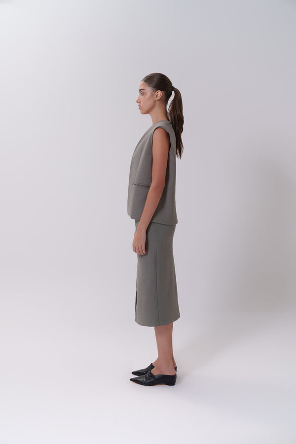 3 Buttons Vest + Skirt Set