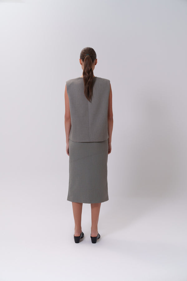 3 Buttons Vest + Skirt Set