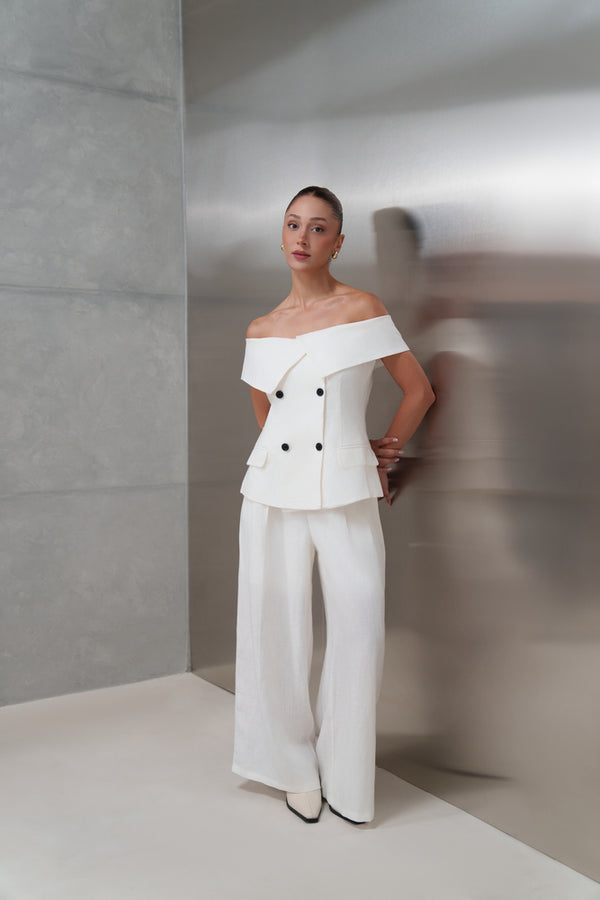 6 Buttons Off Shoulder + Pants Set