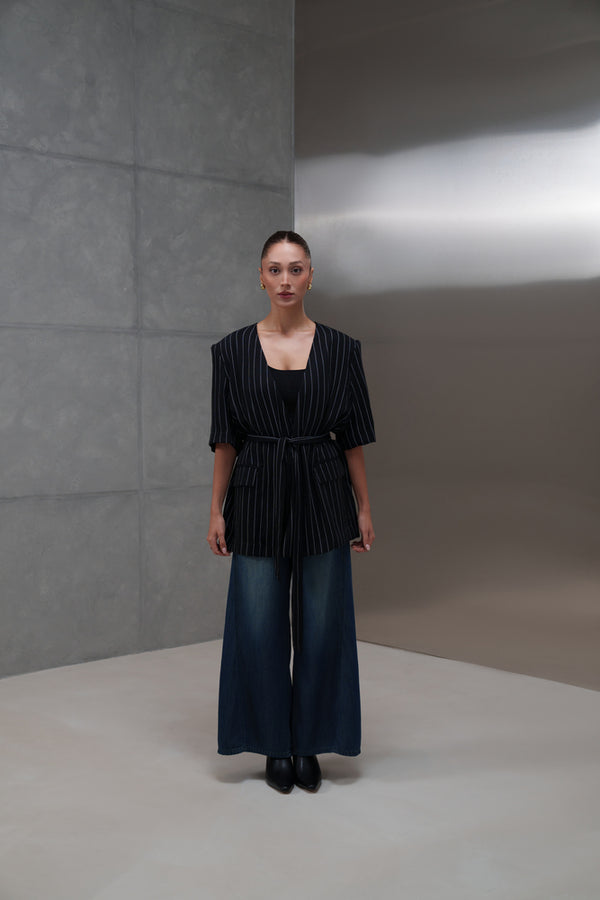 Stripped Belted Blazer