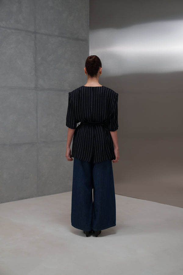 Stripped Belted Blazer