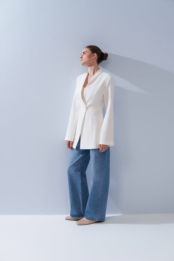 V-Neck Single Button Blazer