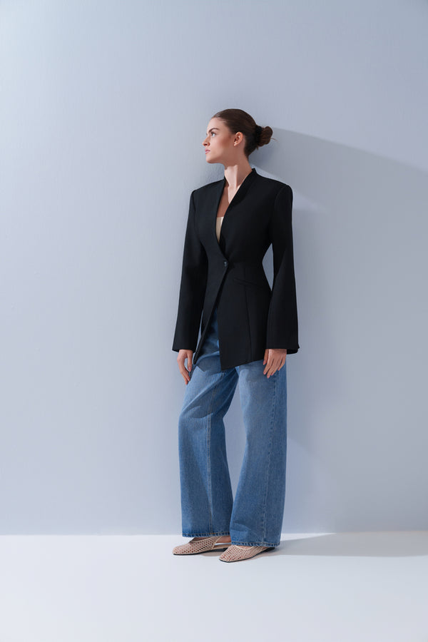 V-Neck Single Button Blazer