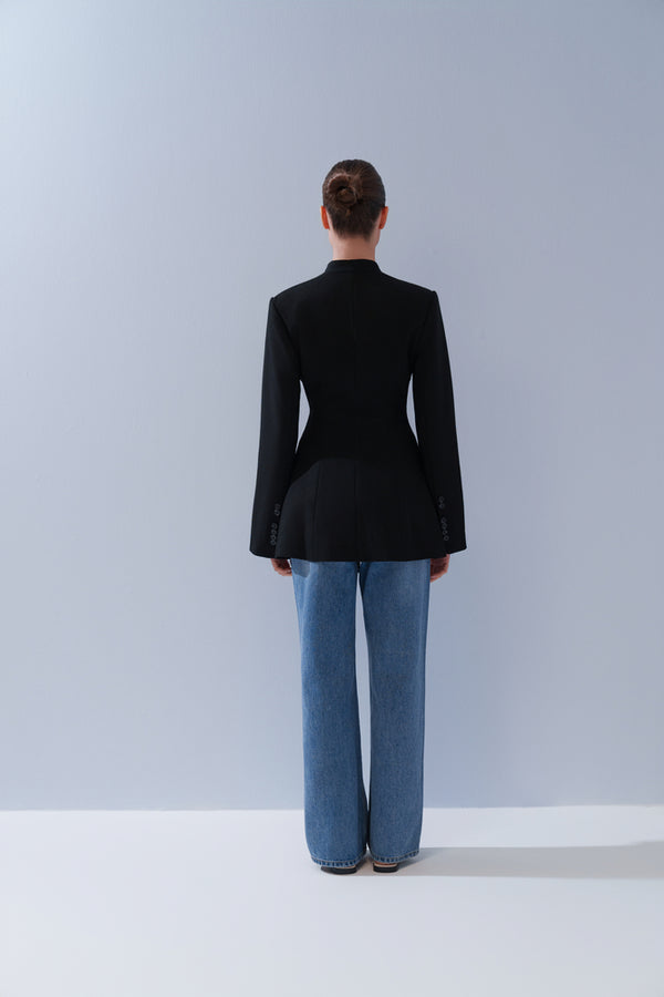 V-Neck Single Button Blazer