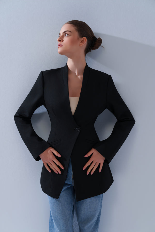 V-Neck Single Button Blazer