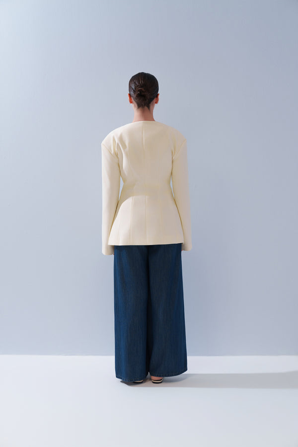 Button Collarless Blazer