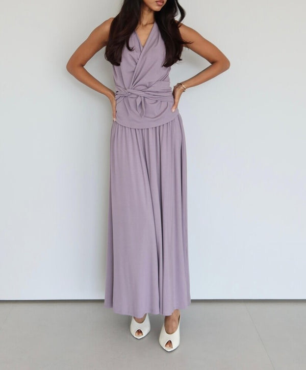 Sleeveless Wrap Tie Top + Skirt Set