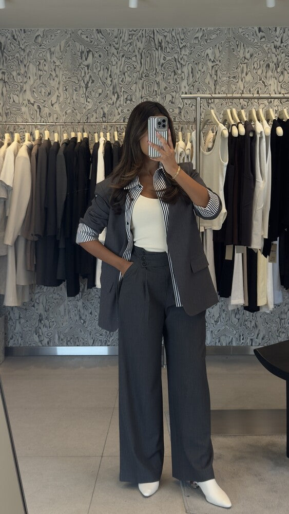 Button Neck Blazer + Pants Set