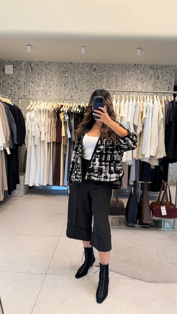 Black & White Patterned Open Front Blazer