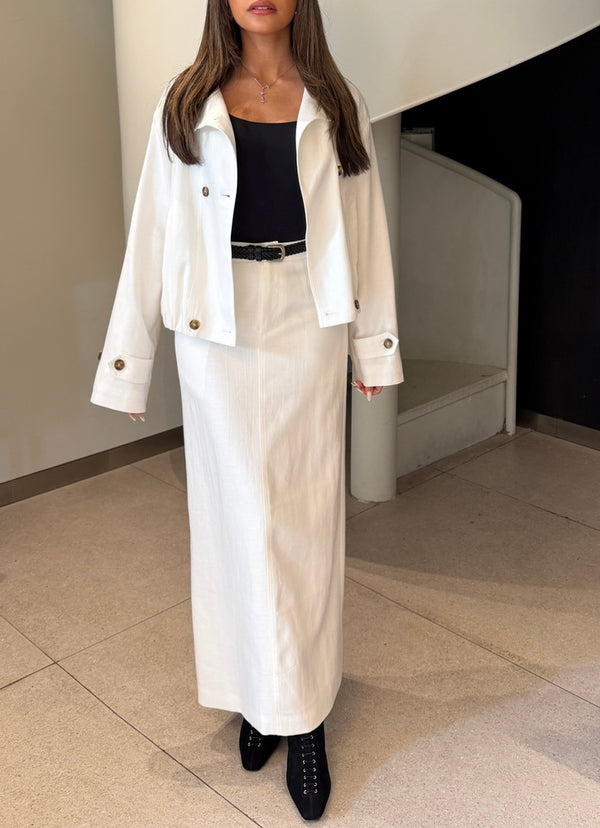 Funnel Neck Jacket + Skirt Set