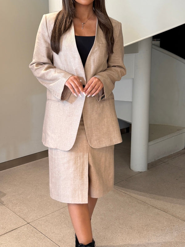 Single Button Linen Blazer and Skirt