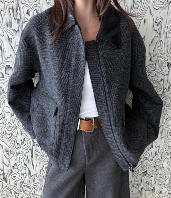 Corduroy Collar Tweed Jacket
