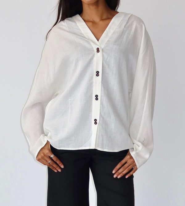V-Neck Linen Long Sleeve
